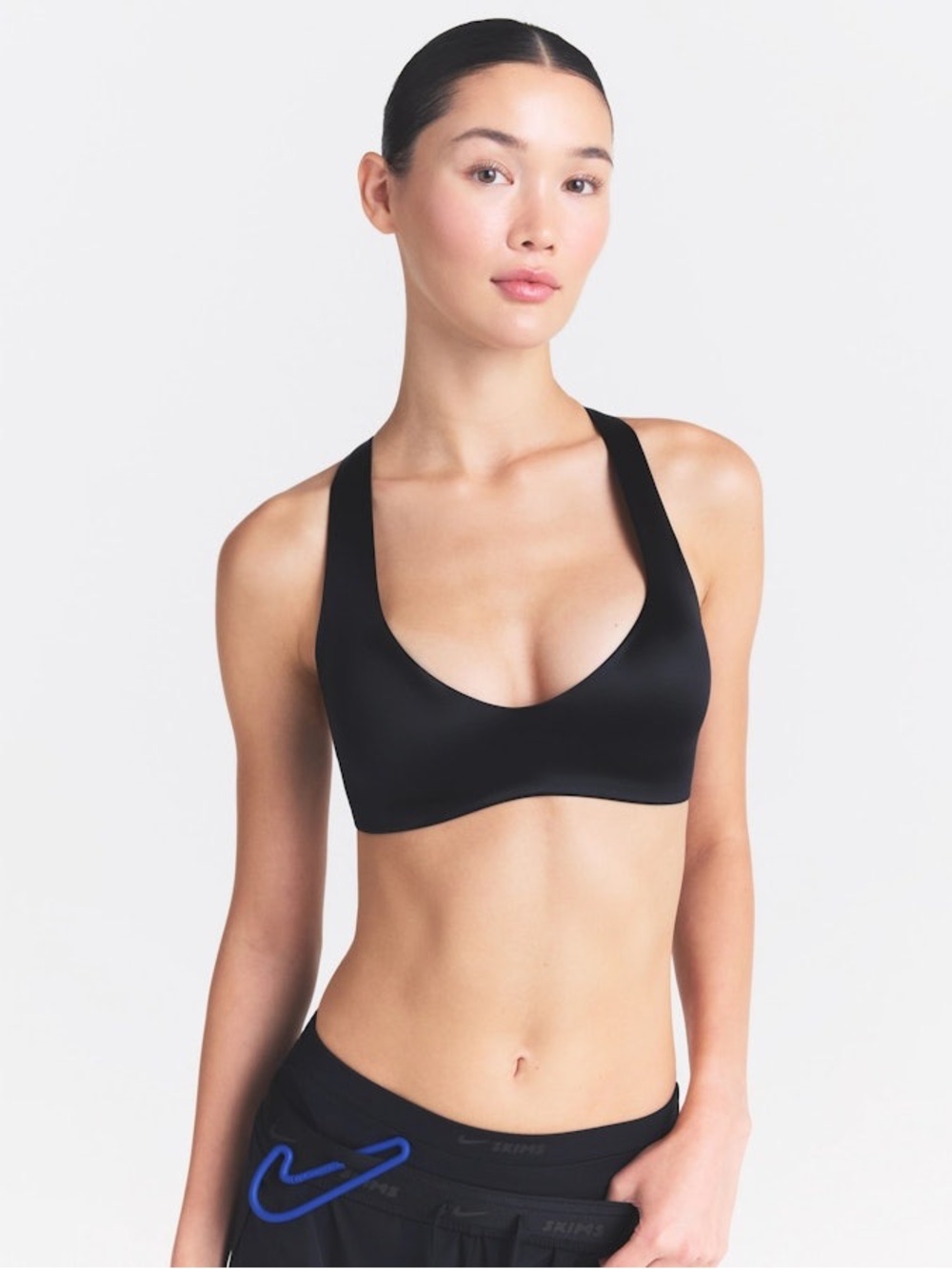 NWT Nike Skims Black Satin Shine Plunge Sports Bra Medium